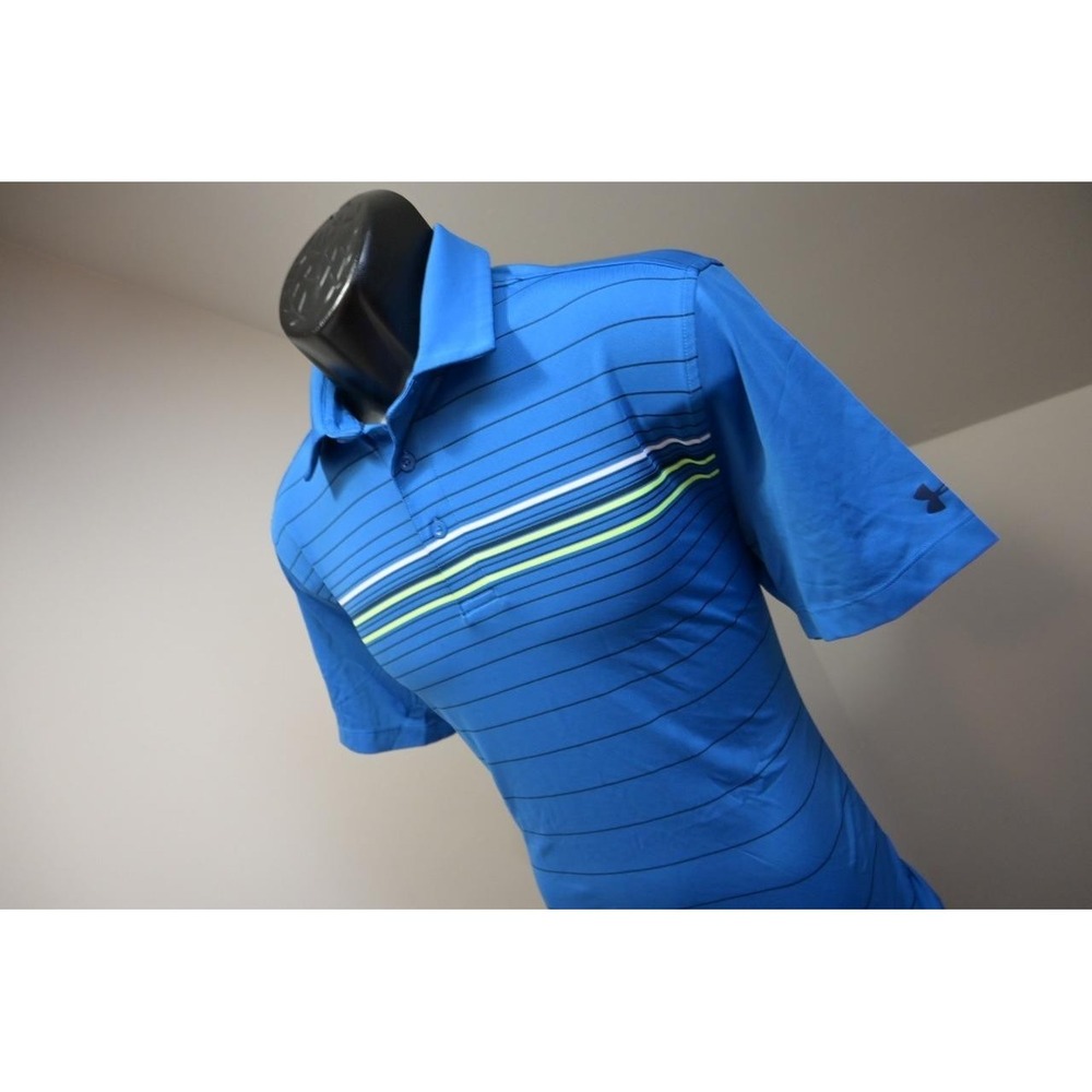Under Armour Golf Polo Striped HeatGear ColdBlack‎ Athletic Shirt Mens Sz Medium